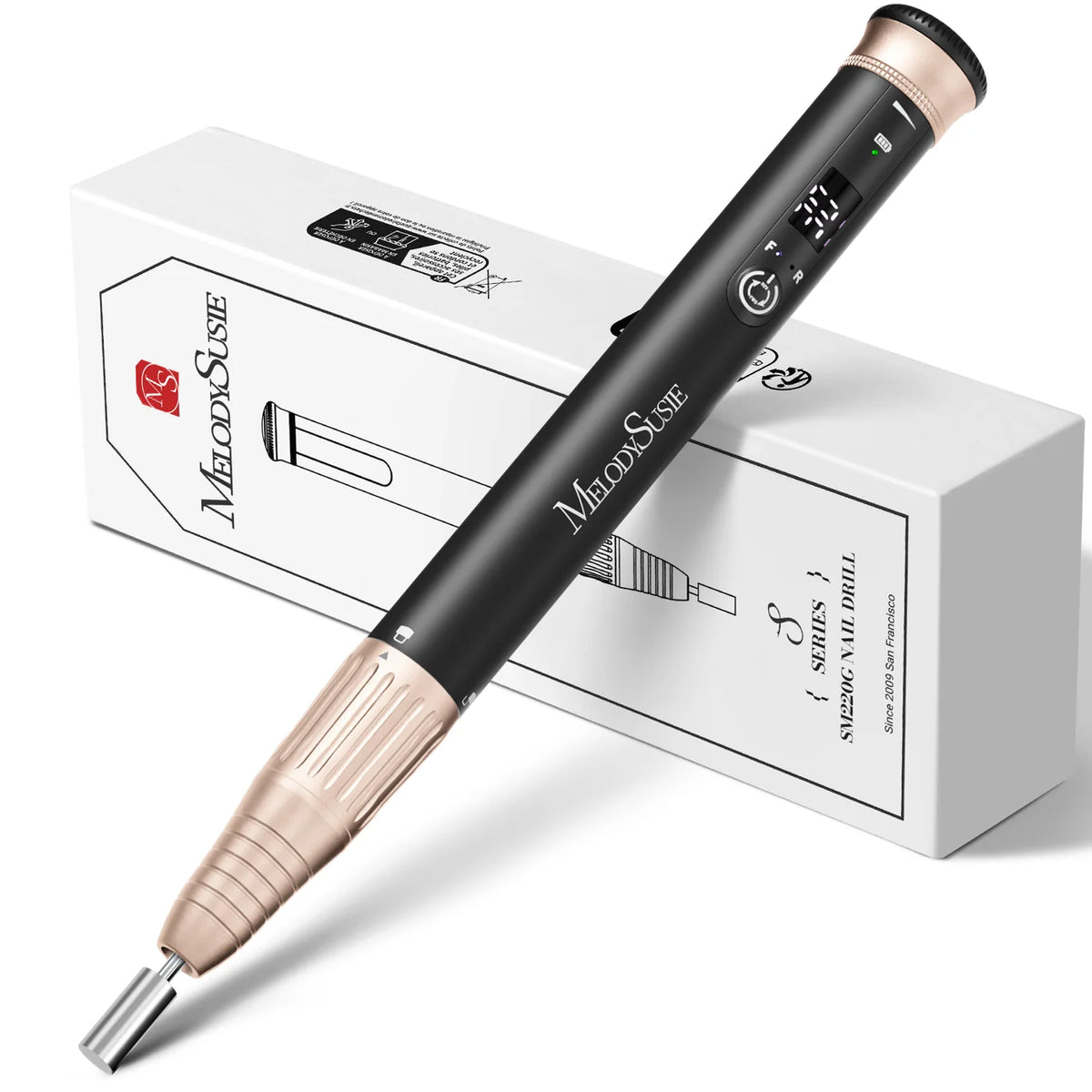Pen Nail Drill Machine - Rechargeable Nail Drill 30,000 Rpm - White and Black FREE 1 French Brush