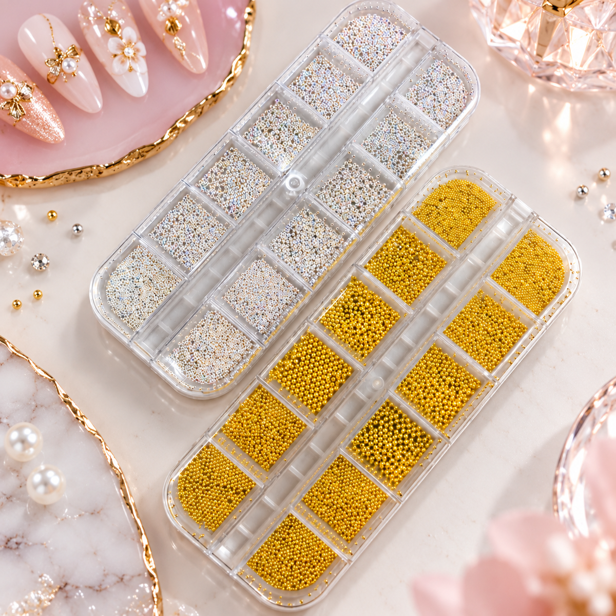 Gold or Silver Mini Ball Nail Design