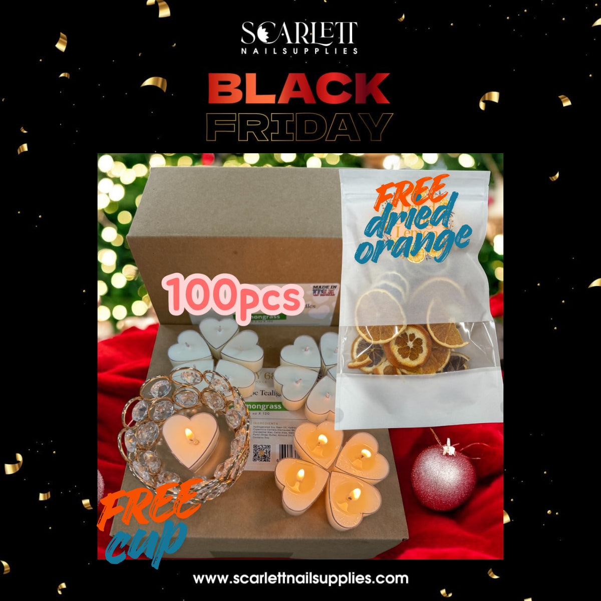 Heart Massage Oil Candle 100 pcs Box + FREE Candle Cup + FREE Dried Orange