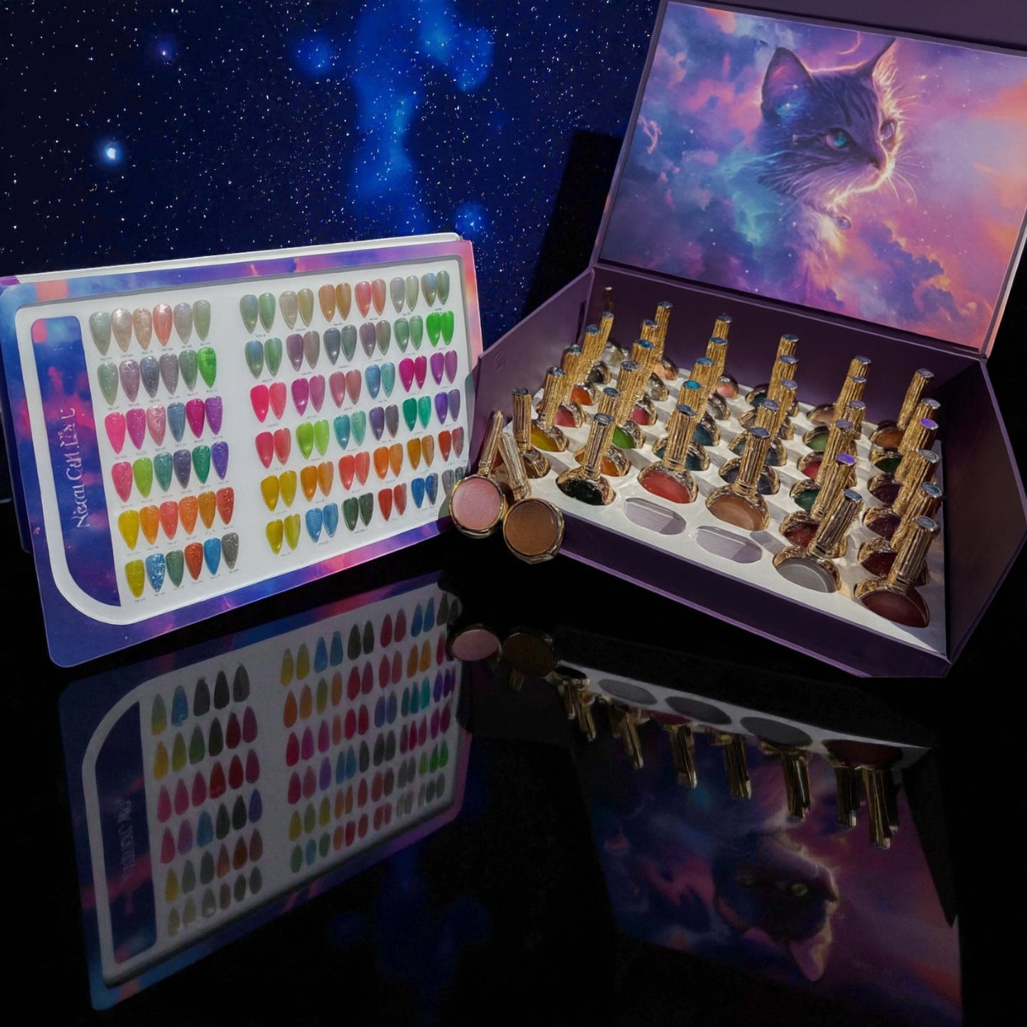 This Neon Cat Eye set features 36 ultra-vibrant magnetic gel colors, perfect for salons wanting bold, eye-catching nail art. Each shade reacts beautifully to the magnet, creating sharp cat-eye lines, galaxy effects, and reflective shimmer.