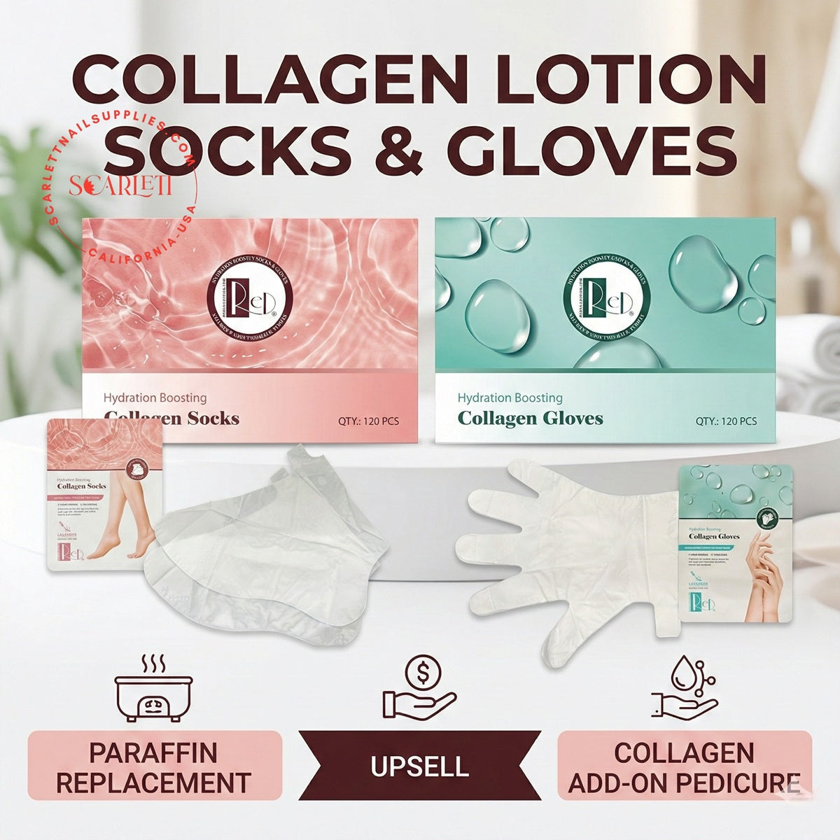 collagen socks and gloves 120 pairs per case using for customers who are dont like paraffin
