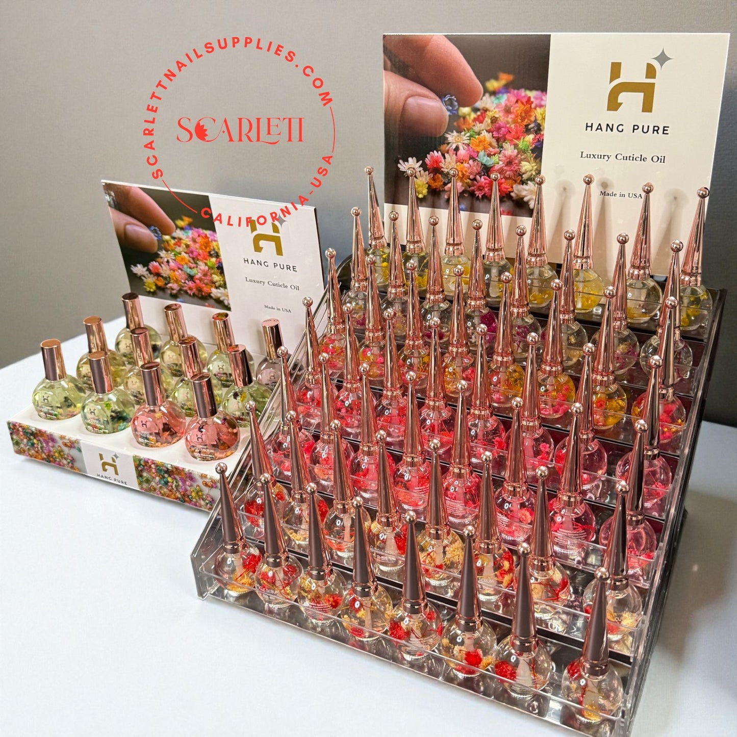 Hang Pure Luxury Cuticle Oil Display Set – colorful nail salon oils by Scarlett Nail Supplies California USA