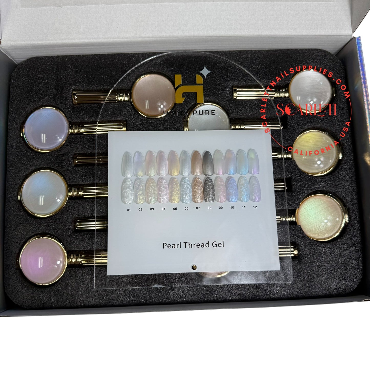 12-Color Pearl Thread Gel Swatch (01–12) – Dual-Effect Pearl Shine and 3D Thread Texture