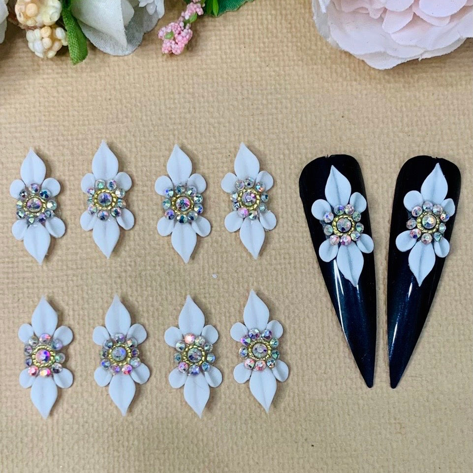 4pcs - 3D Nail Flowers - Yellow White Blue Acrylic Flowers