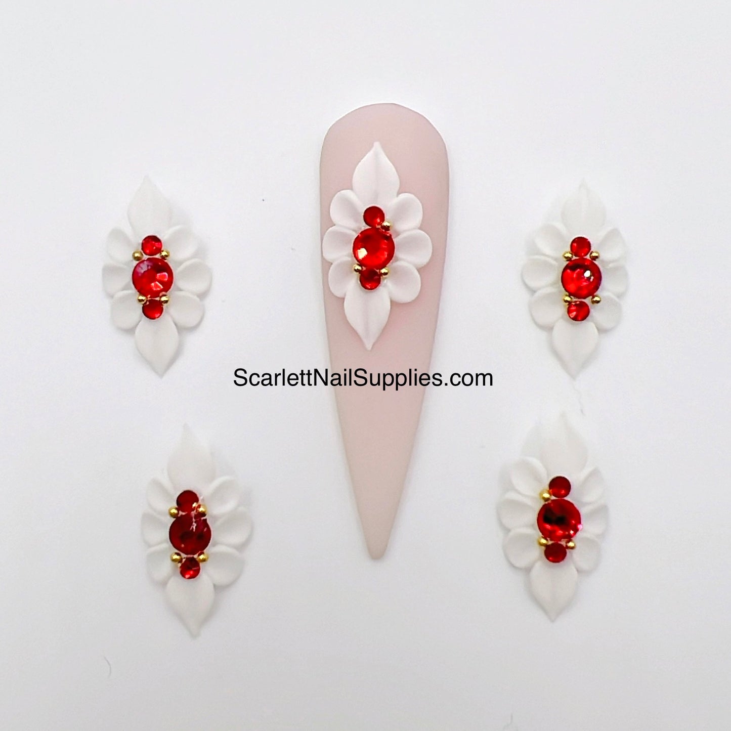4pcs White 3D Acrylic Nail Flowers