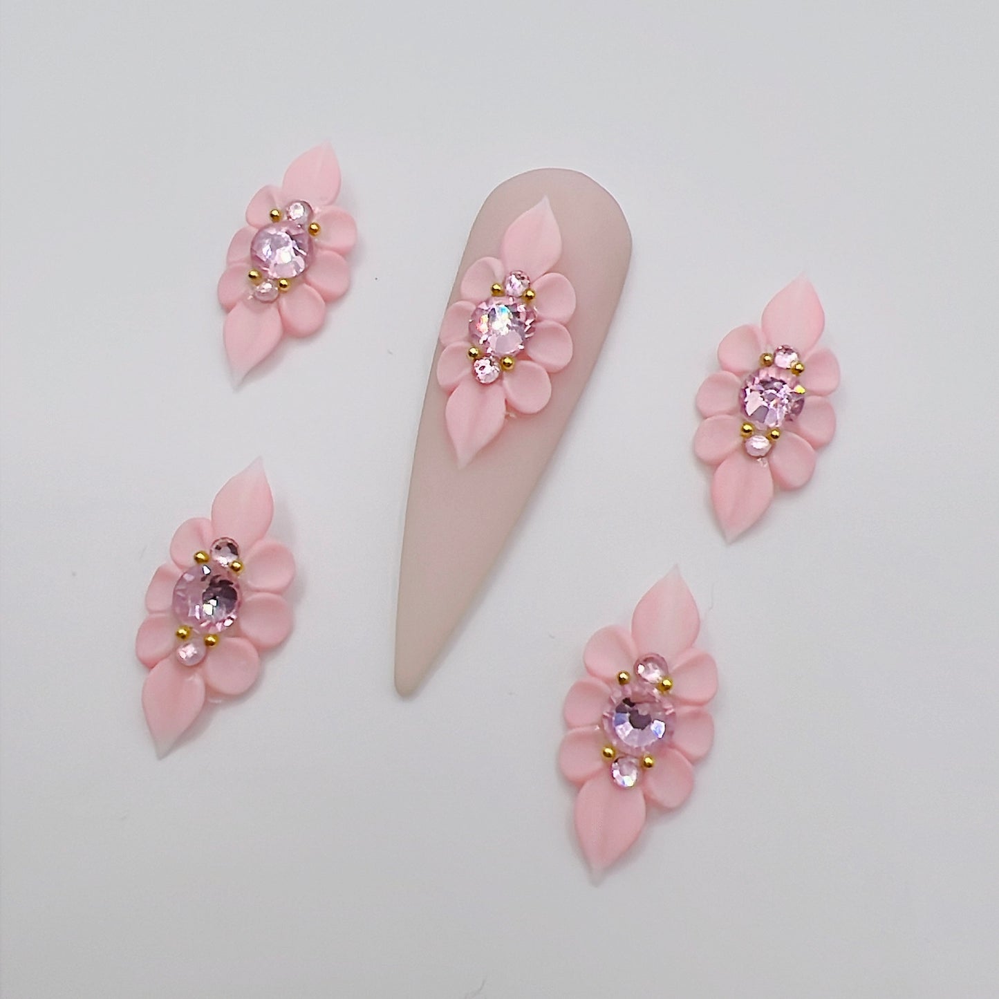 4pcs LONG Pink 3D Acrylic Nail Flowers