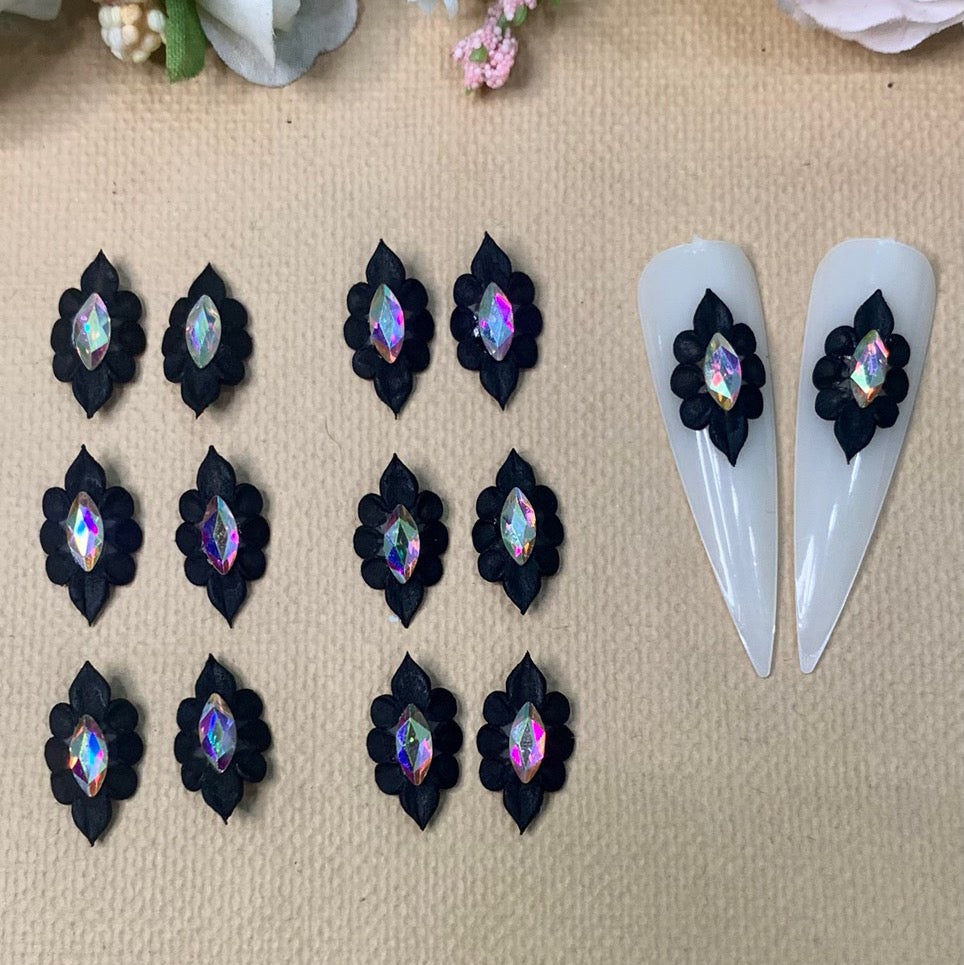 04 Pieces Acrylic Black 3D Flowers Nails