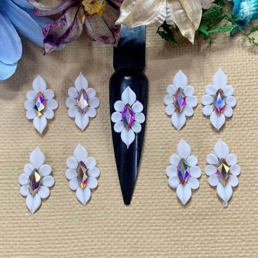 04 Pieces Acrylic 3D Flowers Bow Nails