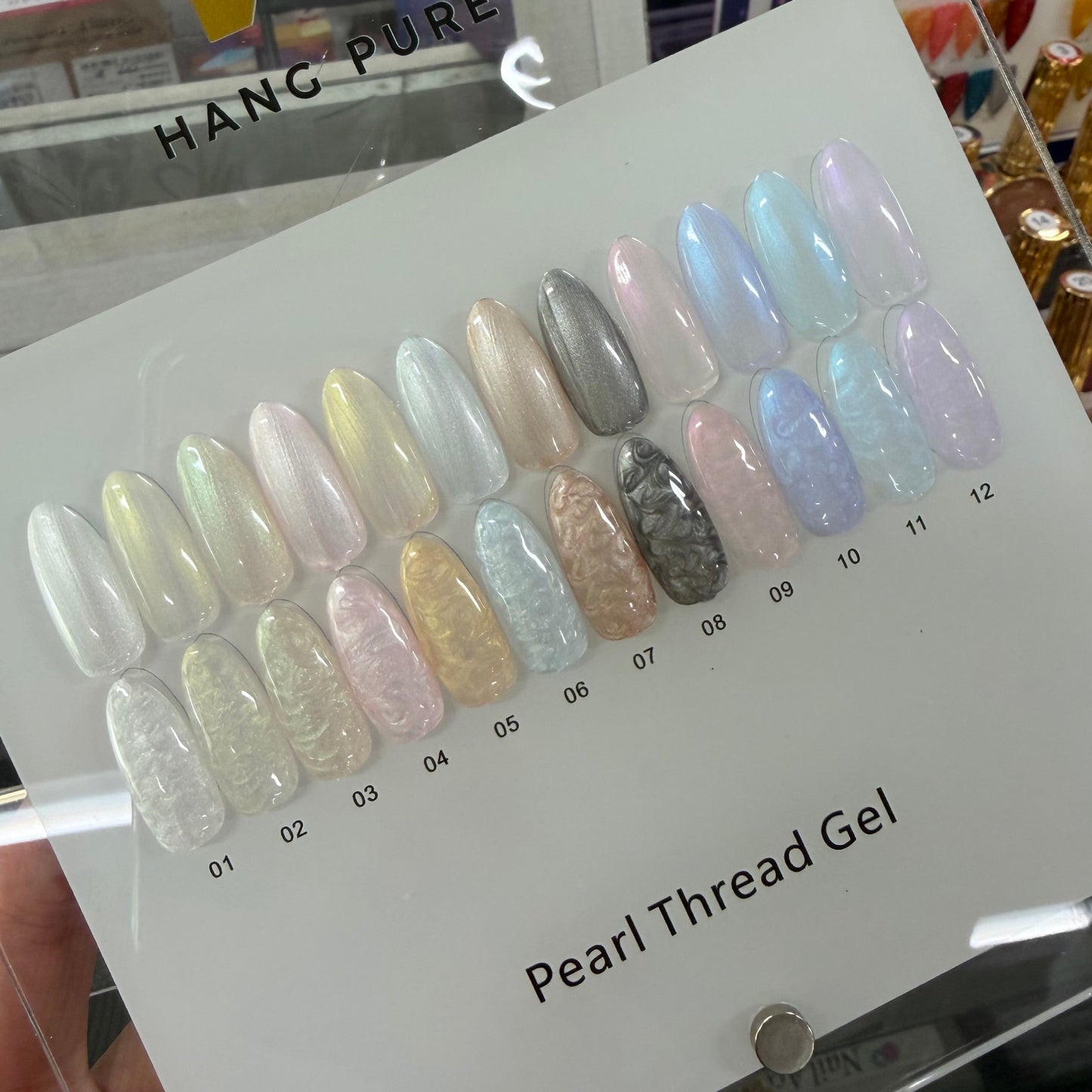 Hang Pure PEARL THREAD Gel – 12 Colors Set (01 – 12) | Dual-Effect Pearl