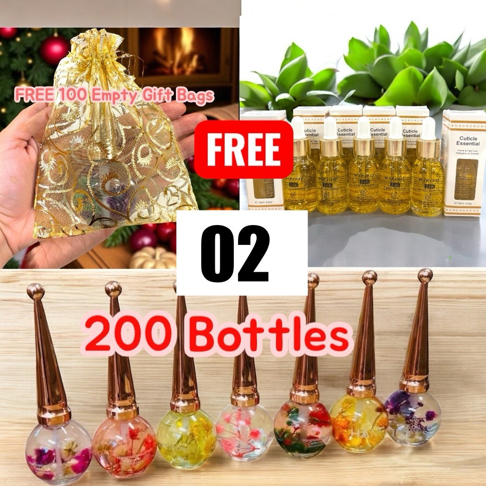 NEW 2026 - COMBO CUTICLE OIL GIFT set - 200 bottles FREE 200 bags + Rack or 10pcs Gold Oil
