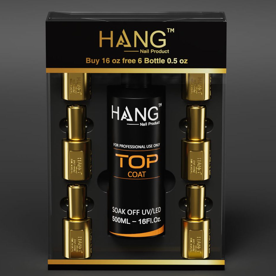 NEW HANG Gel Top Coat 16oz + 6 Top 0.5oz + FREE 6 Base 0.5oz