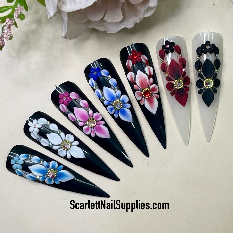 4pcs Handmade 3D Acrylic Nail Flowers