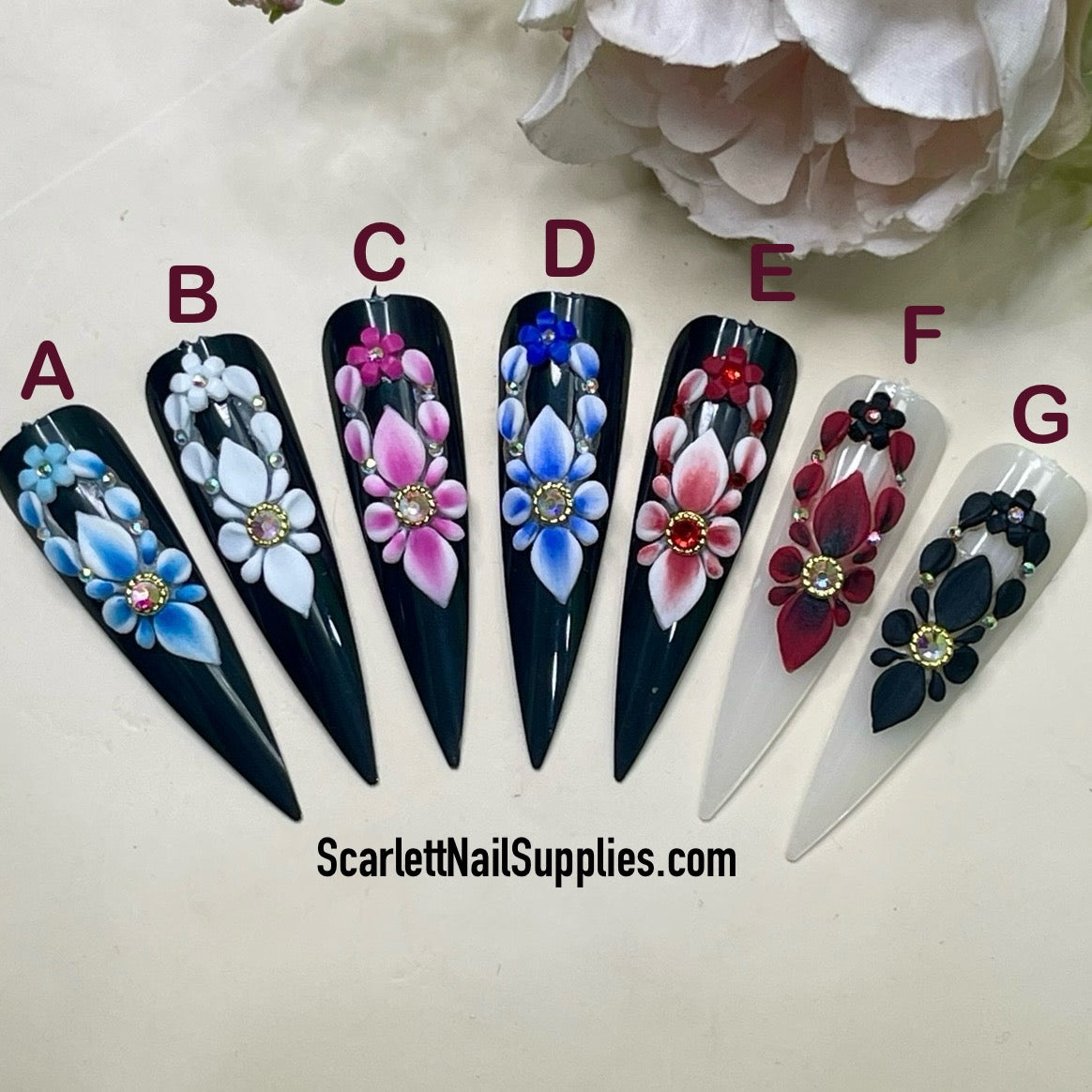 4pcs Handmade 3D Acrylic Nail Flowers