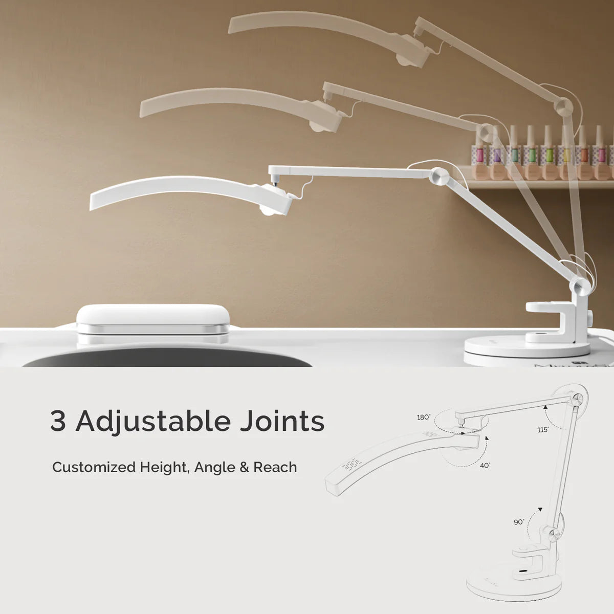 3 Adjustable Joints LED Nail Desk Lamp for Salon Nail Technicians