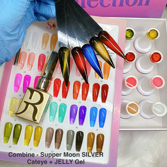 Set 24 Colors JELLY Gel and Moon Silver Cateye - Trendy Gel Collection