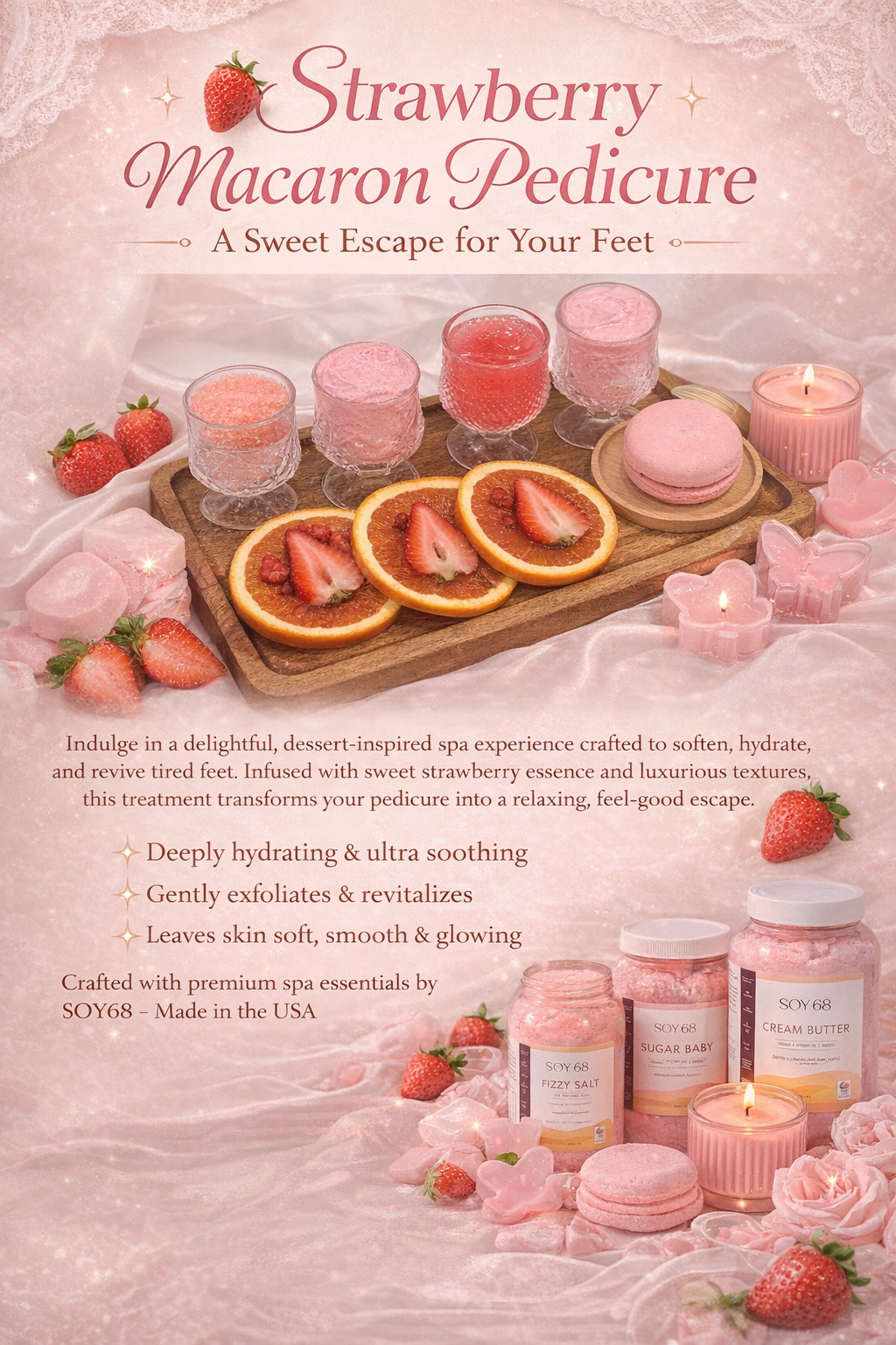 Summer Strawberry Macaron Pedicure Deluxe