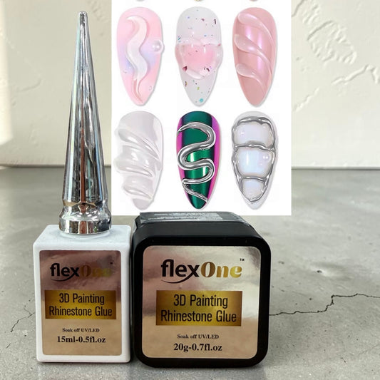 FlexOne 3D Gel Painting Rhinestone Glue – Nail Art Gel for 3D Designs, Water Drops, Shell Painting
