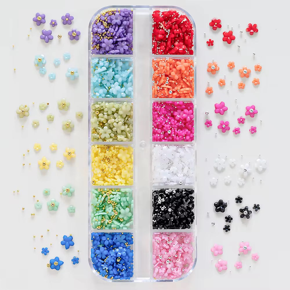 Mixed 12 colors of Mini Resin 3D Flower Nails or Pink and White