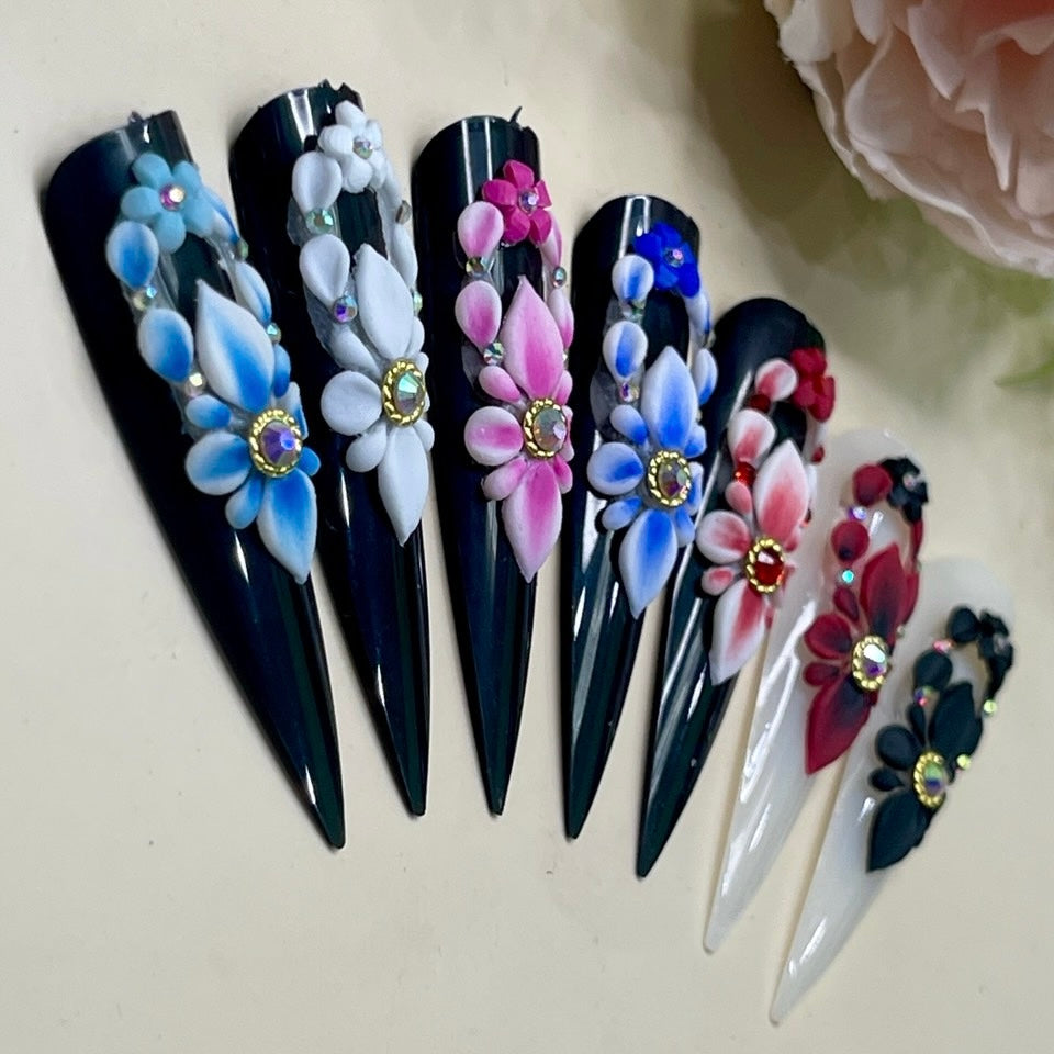 4pcs Handmade 3D Acrylic Nail Flowers