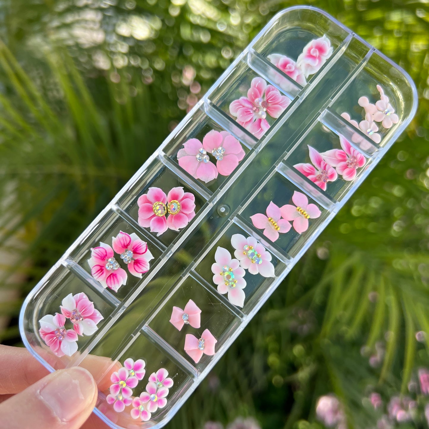 Set 24 Pieces PINK Multi Designs 3D Acrylic Flowers Nail Art