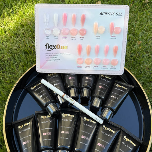 Set 12 Colors FlexOne Poly Gel/ Acrylic gel+ Free Sample Color Board