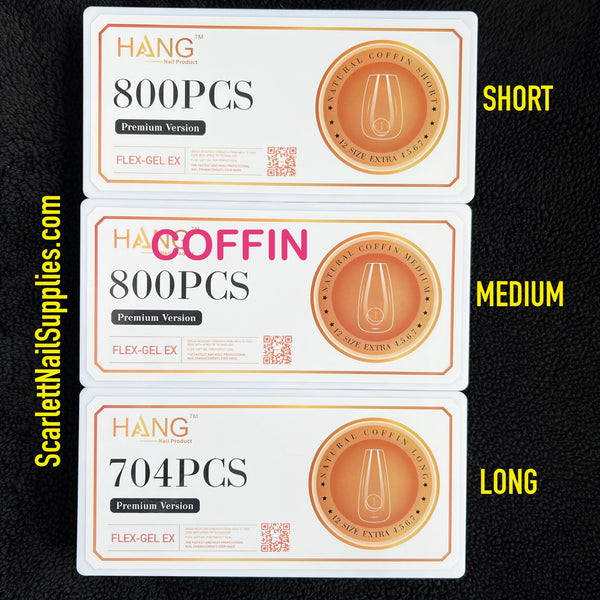 NEW Gel X Tips - COFFIN Shape - Premium Version HANG Flex Gel EX