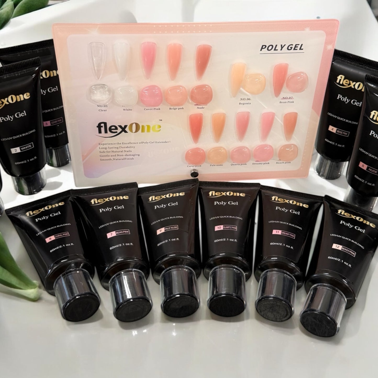 Set 12 Colors FlexOne POLY Gel + Free Sample Color Board