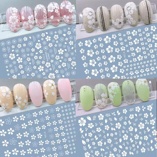 Set 5pcs White Flowers Sticker for Nail Art