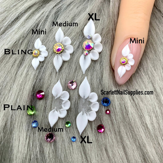 4pcs HANDMADE 3D WHITE Acrylic Flowers nail charms