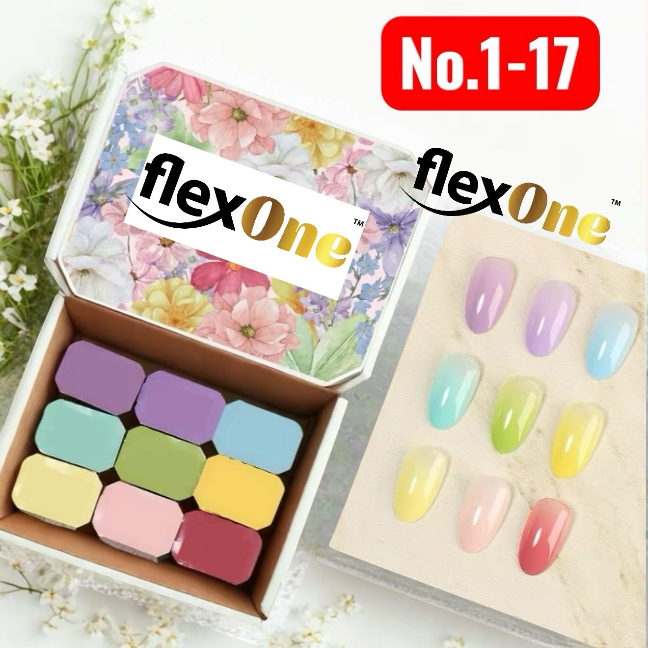 FlexOne Pat Pat Thick Ombre Gel – 9 Color Set for Sponge Blending - Painting Gel
