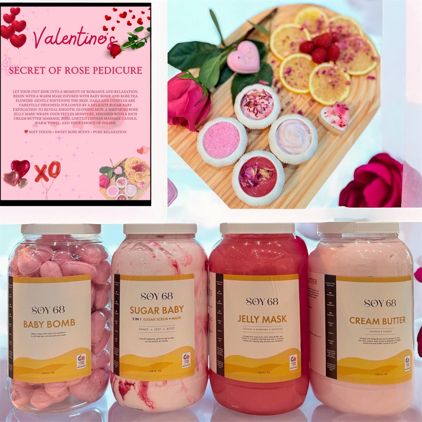Limited Valentine’s Secret of Rose Pedicure - Valentine Pedicure set of 4 Jars + FREE 01 bag of Dried Rose