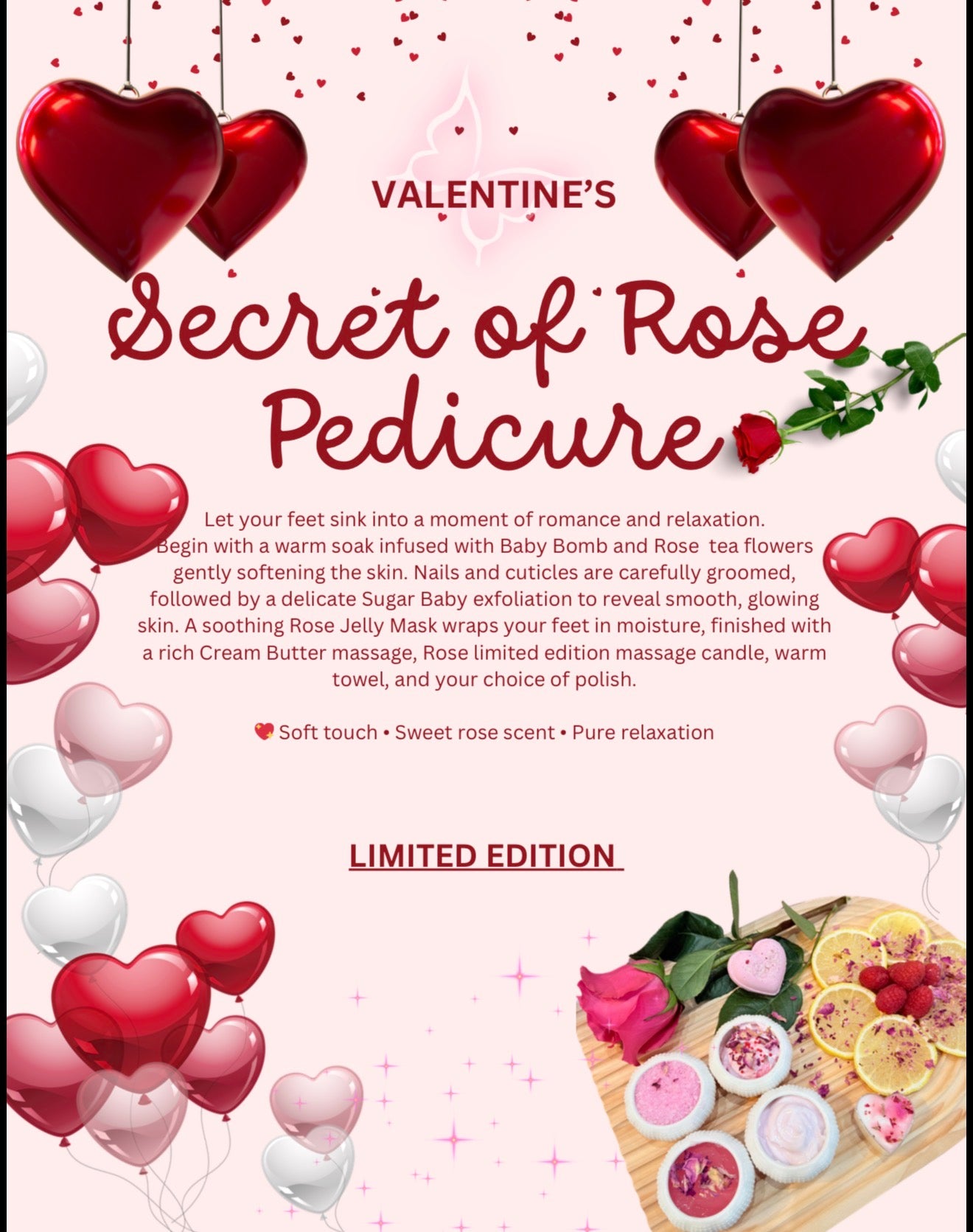 Limited Valentine’s Secret of Rose Pedicure - Valentine Pedicure set of 4 Jars + FREE 01 bag of Dried Rose