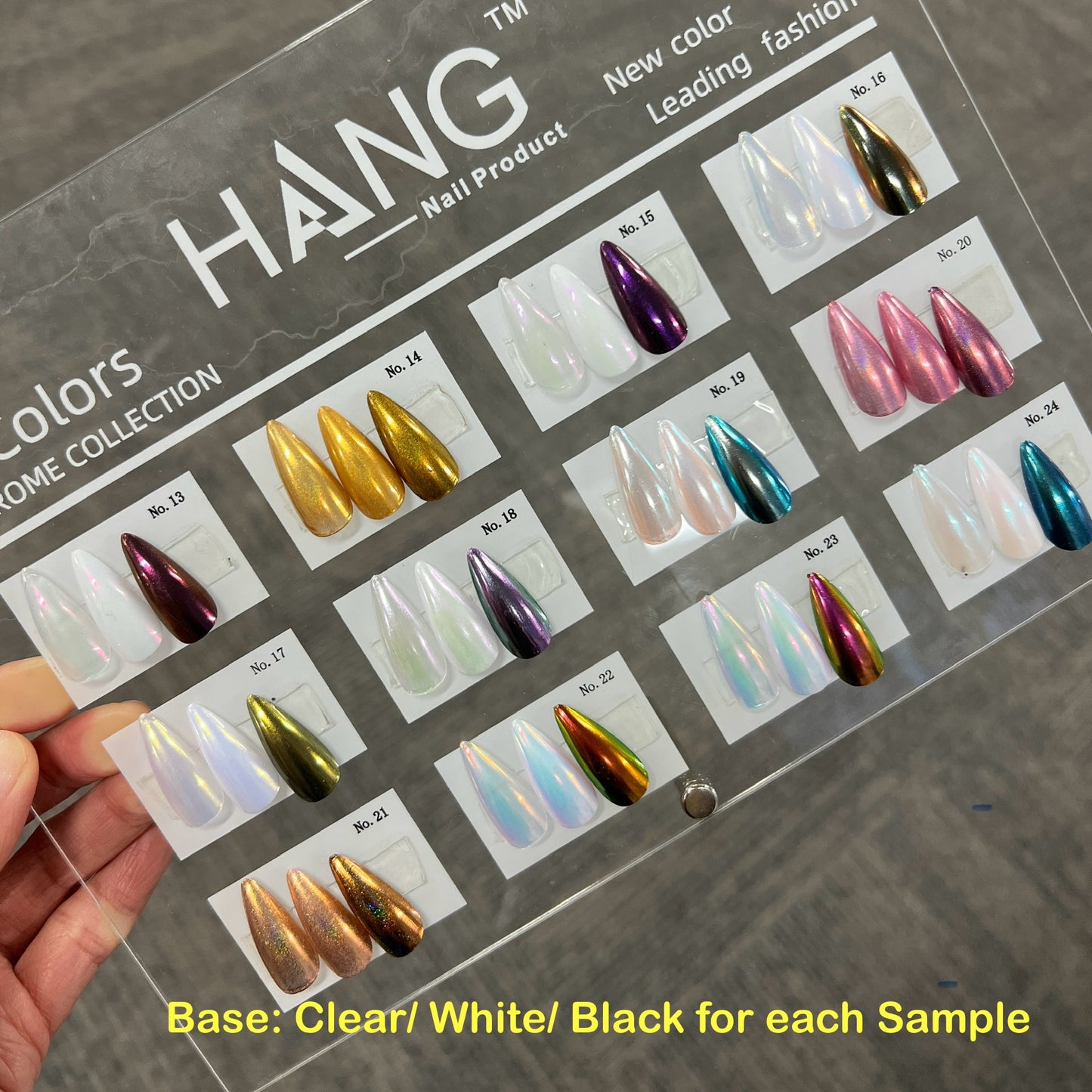 Hang Brand New Chrome Effect Powder for Nail. 24 Colors Collection. Color from 13 to 24