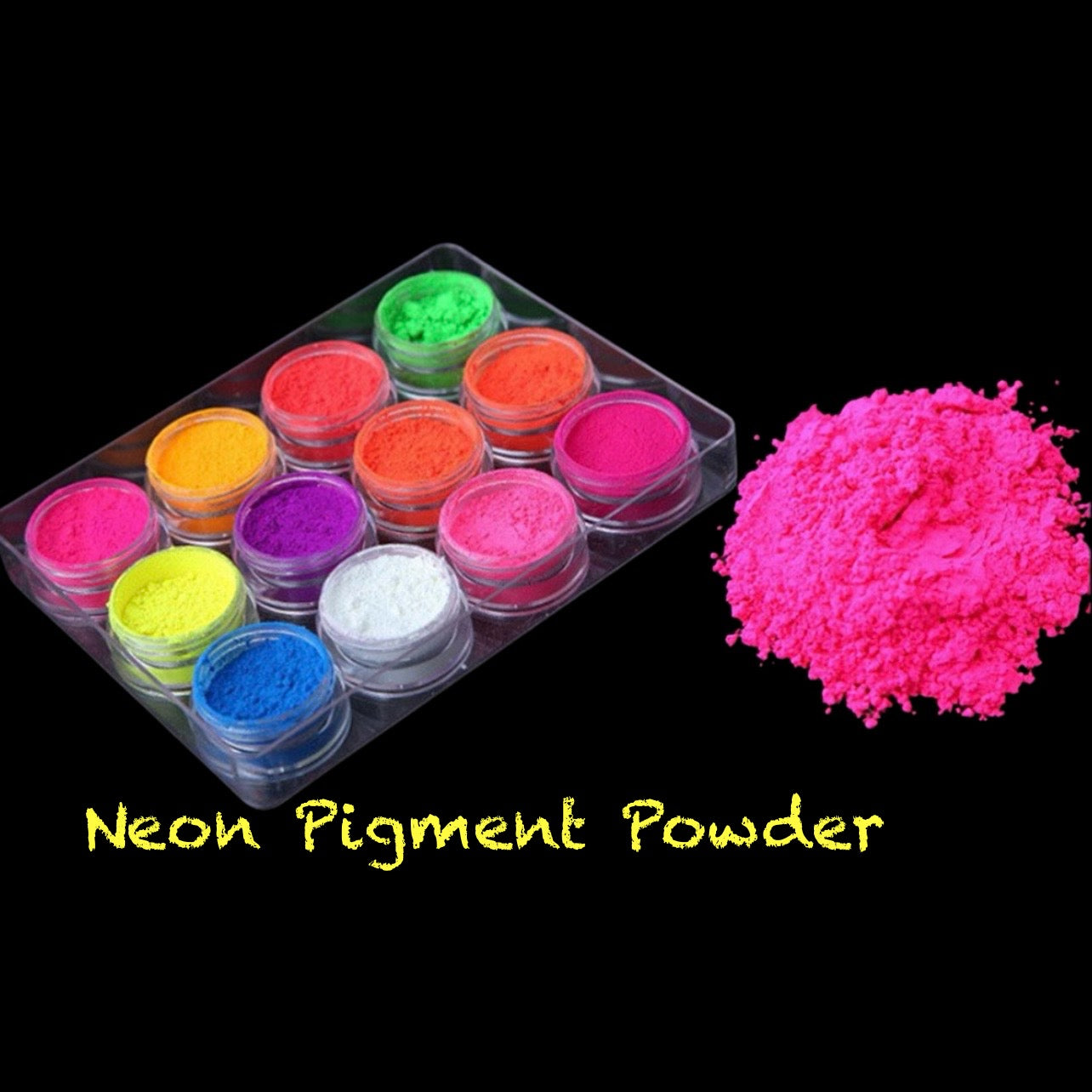 Set 12 colors NEON Pigment Powder for Nail Design - CLAM