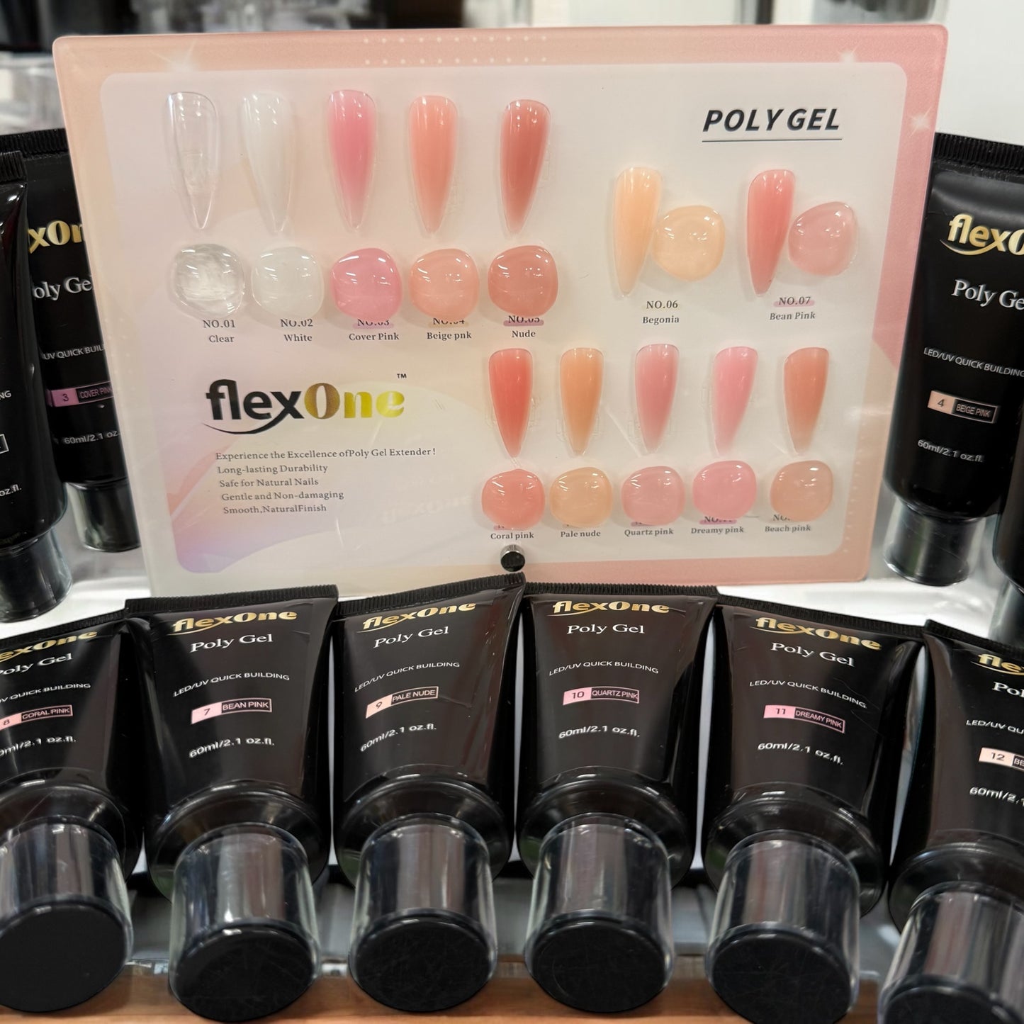 Set 12 Colors FlexOne POLY Gel + Free Sample Color Board