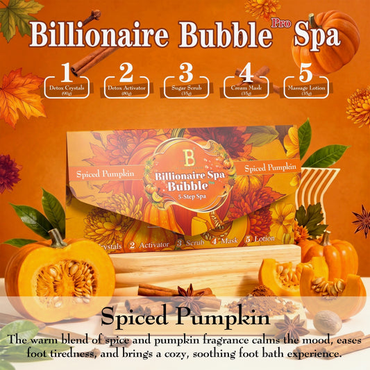 SPICED PUMPKIN - New 5 Steps Bubble Pedicure Deluxe in a Box - Billionaire Spa
