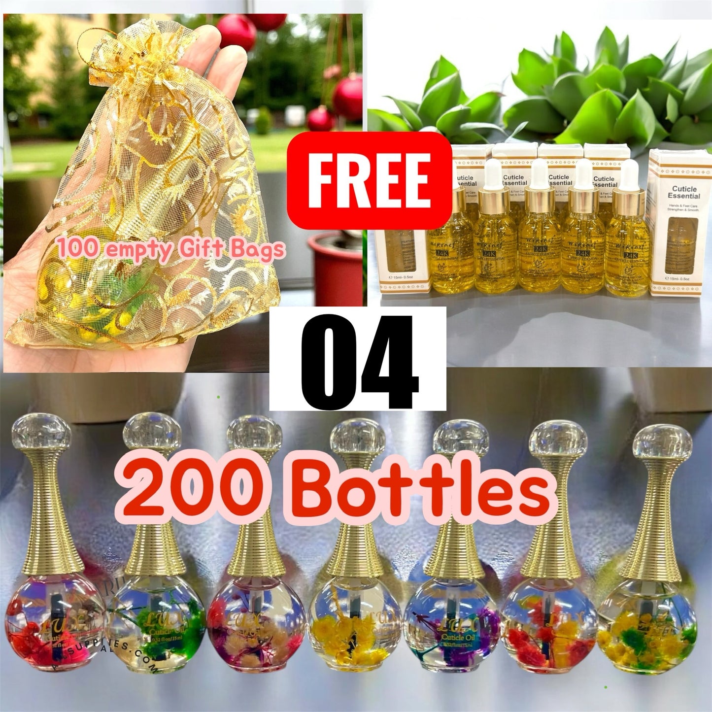 NEW 2026 - COMBO CUTICLE OIL GIFT set - 200 bottles FREE 200 bags + Rack or 10pcs Gold Oil