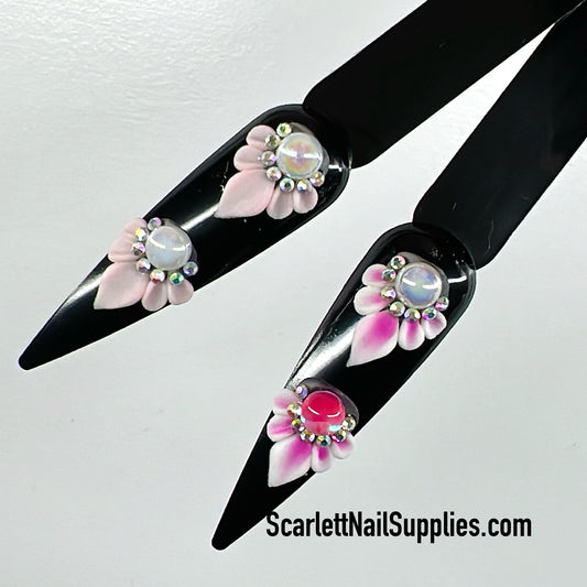 HANDMADE Pink 3D WHITE Acrylic Flowers 4 pieces