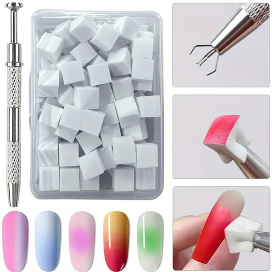 100pcs Mini Sponge for Ombre Gel Manicure + 1 Tools