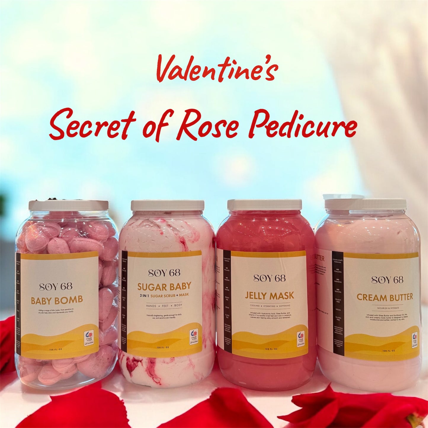 Limited Valentine’s Secret of Rose Pedicure - Valentine Pedicure set of 4 Jars + FREE 01 bag of Dried Rose