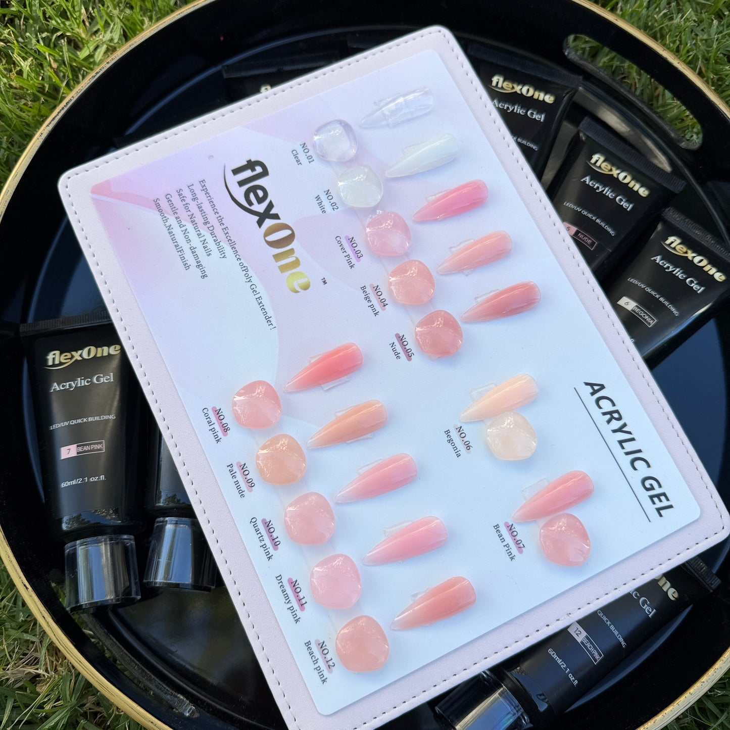 Set 12 Colors FlexOne Poly Gel/ Acrylic gel+ Free Sample Color Board