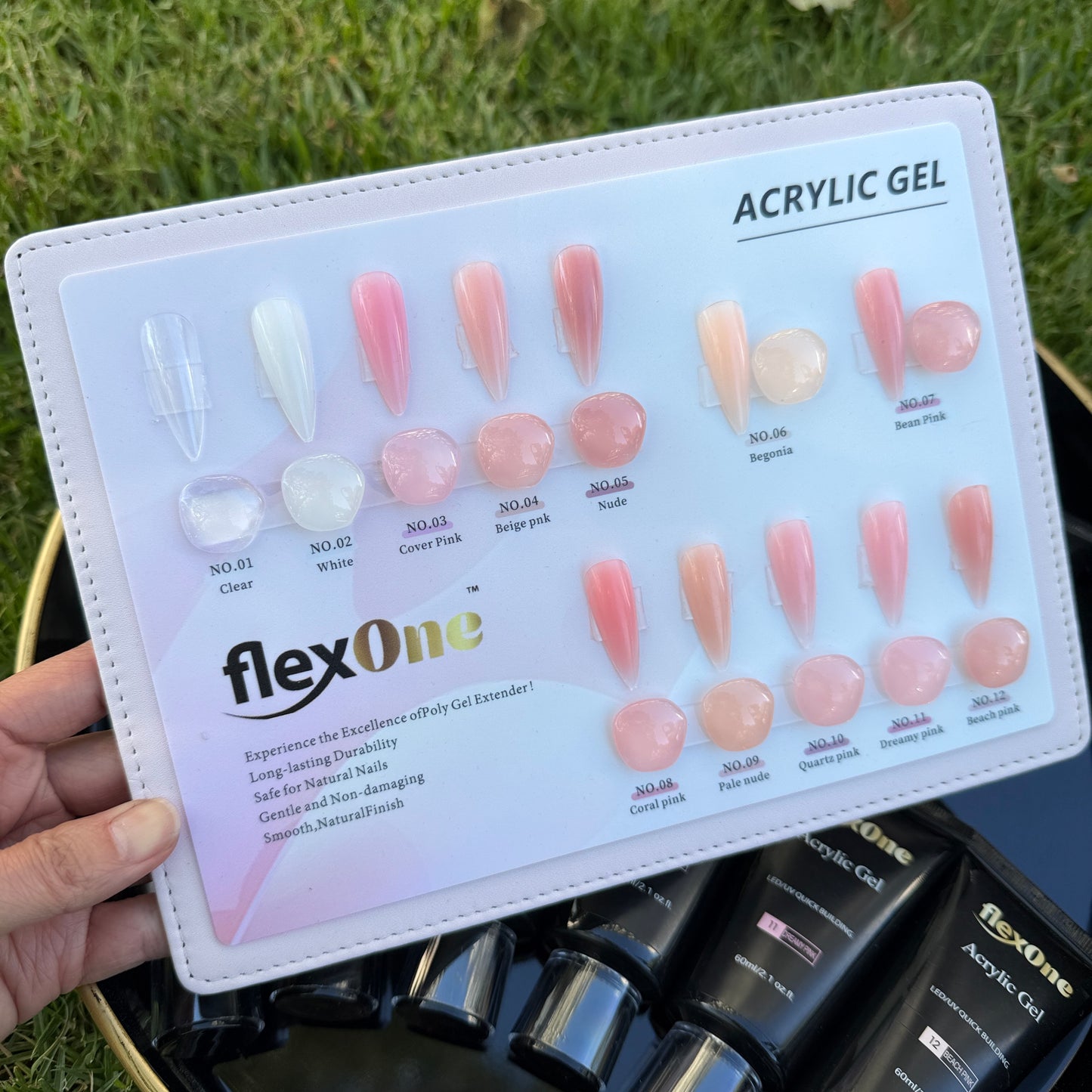 Set 12 Colors FlexOne Poly Gel/ Acrylic gel+ Free Sample Color Board