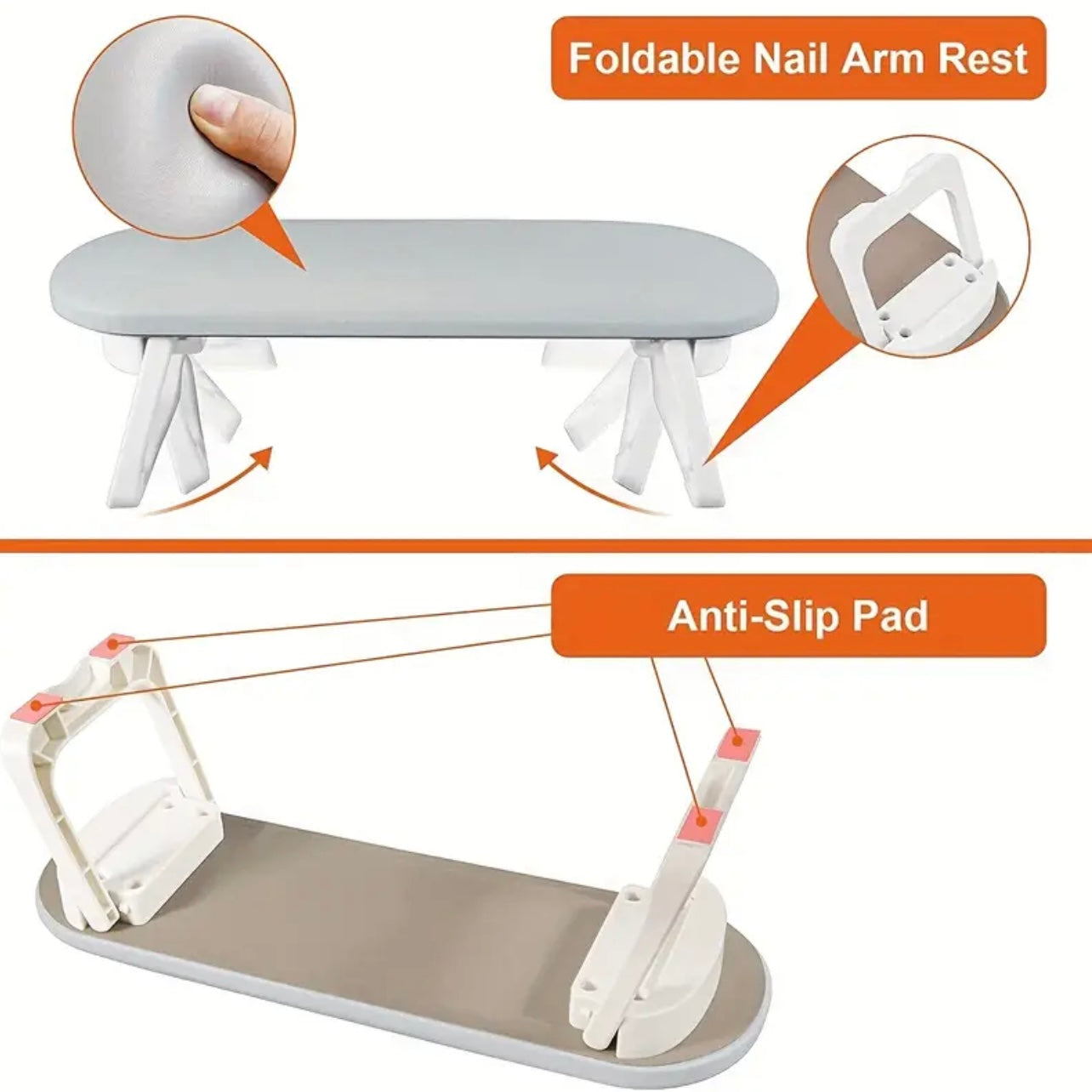 Foldable PU Leather Nail Arm Rest with PVC Table Mat - Soft Hand Rest for Acrylic Nails and Manicure Salon Use