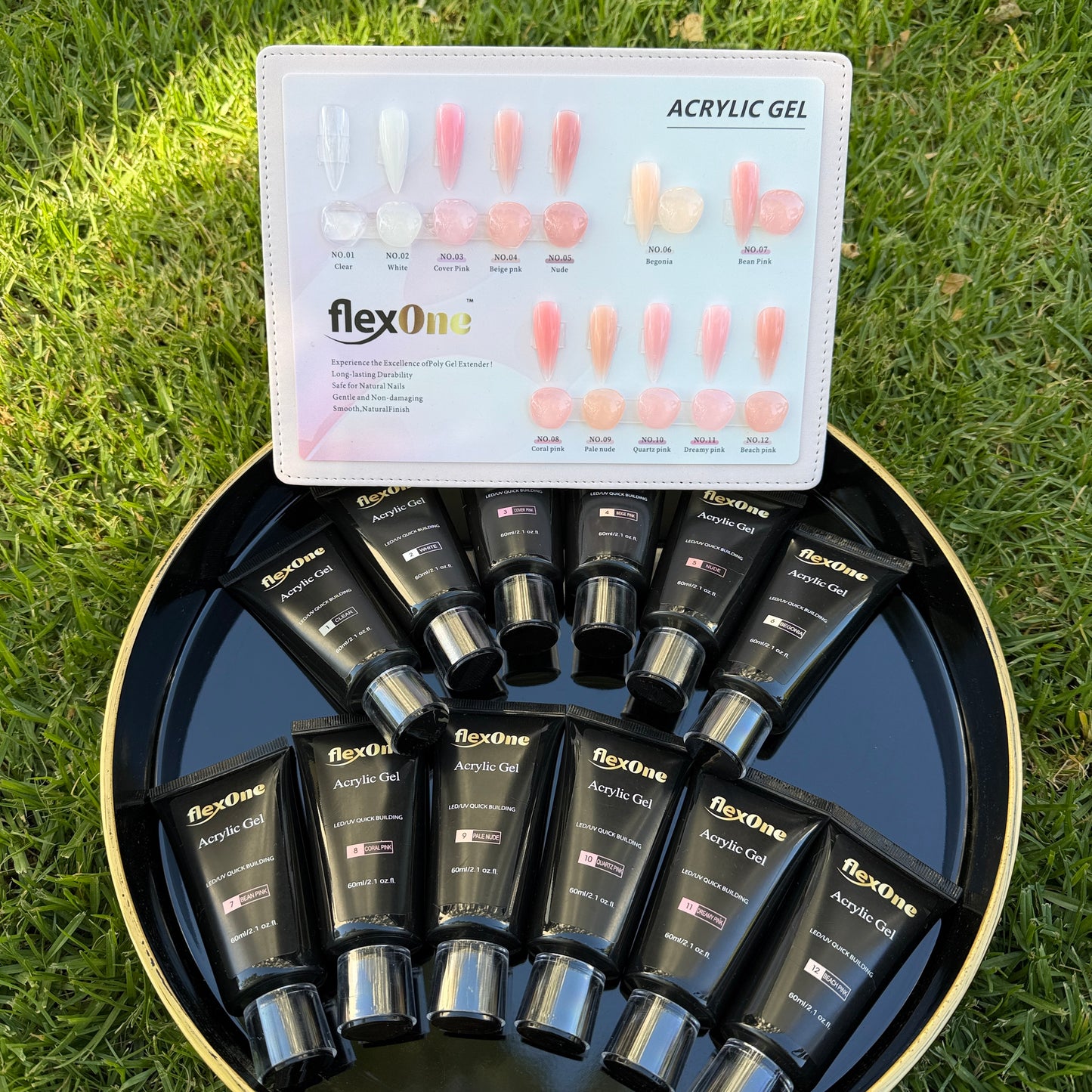 Set 12 Colors FlexOne Poly Gel/ Acrylic gel+ Free Sample Color Board