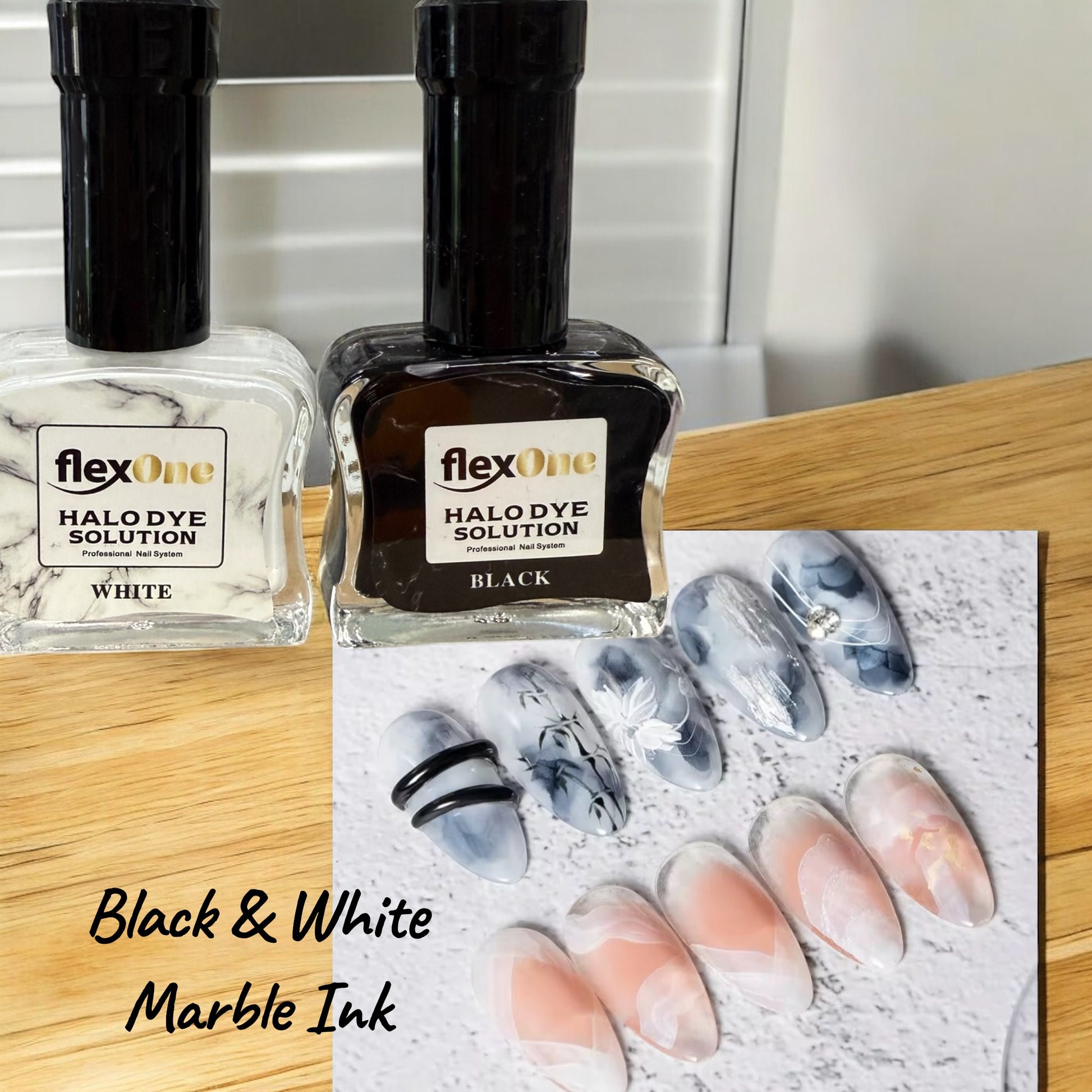 FlexOne Black & White Marble Ink – Professional Nail Art Ink for Marble & Smoke Effects