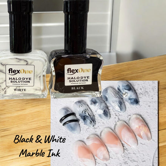 FlexOne Black & White Marble Ink – Professional Nail Art Ink for Marble & Smoke Effects