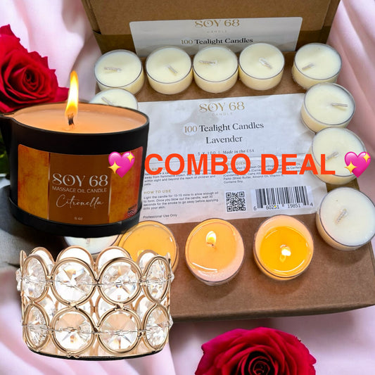 COMBO - 1 Box 100pcs Tealight 0.5oz + 1 Big Candle Massage 6oz + Cup