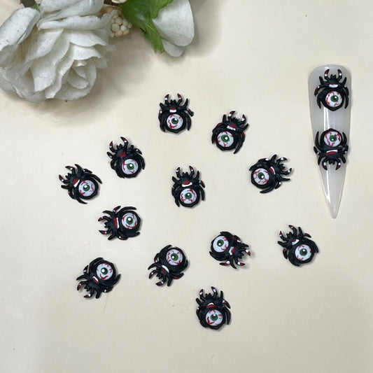 4pcs Halloween Black Spider Face Nail Charm by acrylic powder