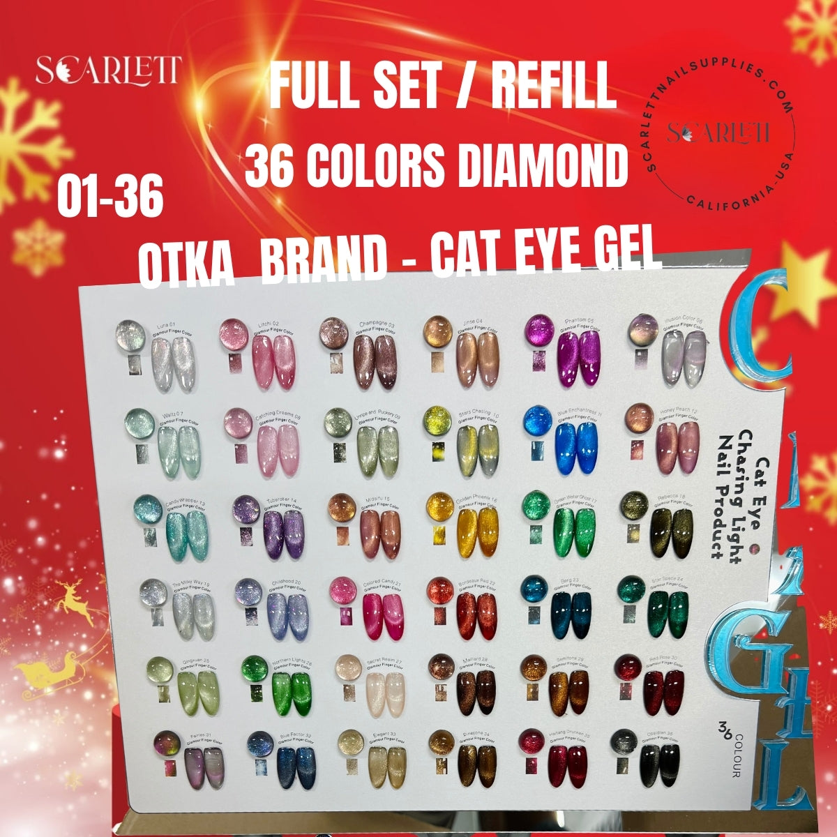 36 colors crystal diamond cat eye UV gel polish set for professional nail art