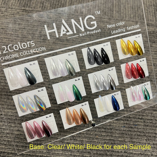 Hang Brand New Chrome Effect Powder for Nail. 24 Colors Collection. Part 1 - 12 colors